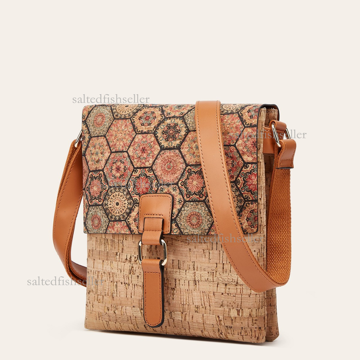 2026 Luxury New Vertical Mini Backpack Fashion Retro Men's Printed Bark Travel Bag Casual Fashion Student Backpack Ethnic Style Trendy Shoulder B