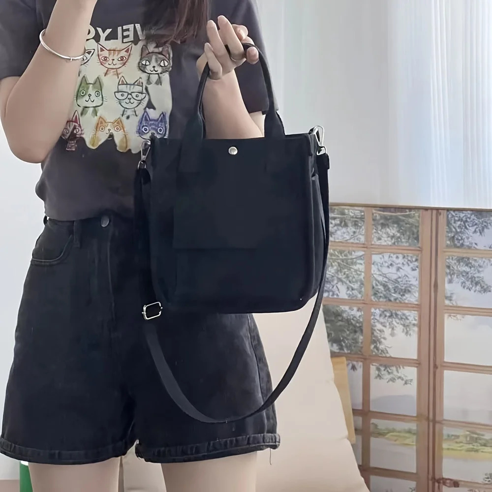 Small Canvas Tote Bag with Pockets Crossbody Bags for Women Cute Shoulder Purse Handbags Lunch Office Work 260208