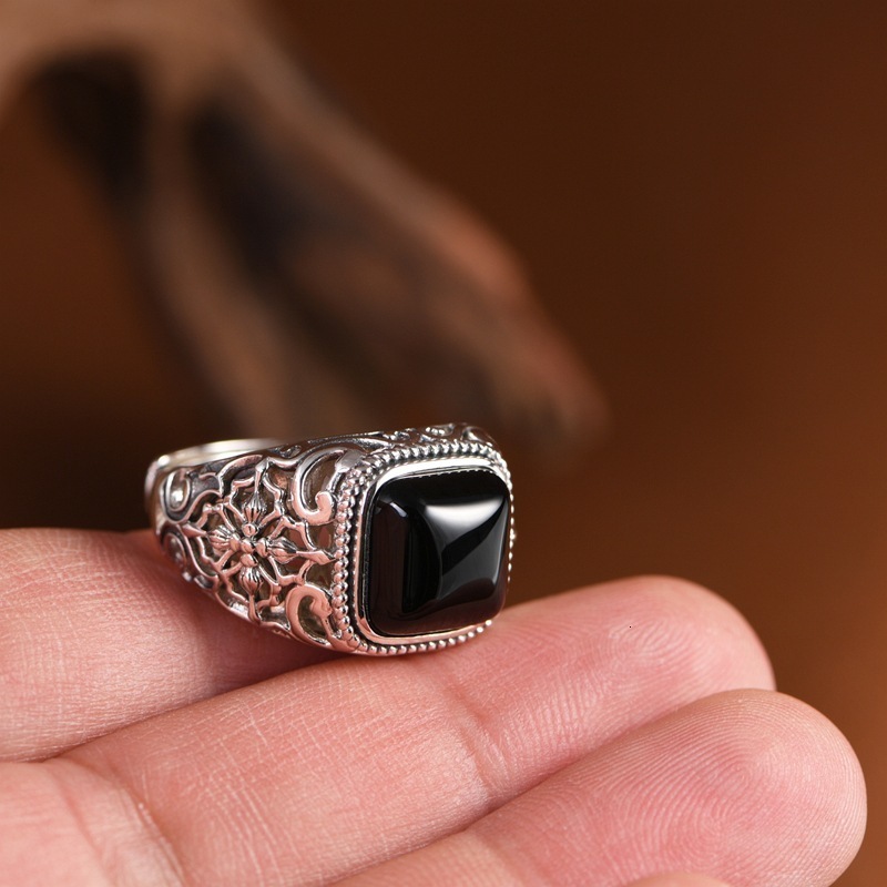 Solid 925 Sterling Silver Lucifer Rings with Black Onyx Natural Stone Handmade Statement Ring TV Show Jewelry 250106
