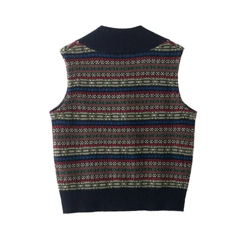 Women Wool Jacquard Knitted Vest Autumn Winter V Neck sleeveless Button Female Casual Fashion Waistcoat 260130
