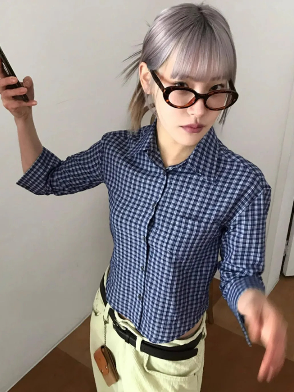 Genayooa Y2k Plaid Shirt Women Three Quarter Casual Shirt Japanese 2000s Grunge Tops Streetwear Summer Shirt Korean Style 260207