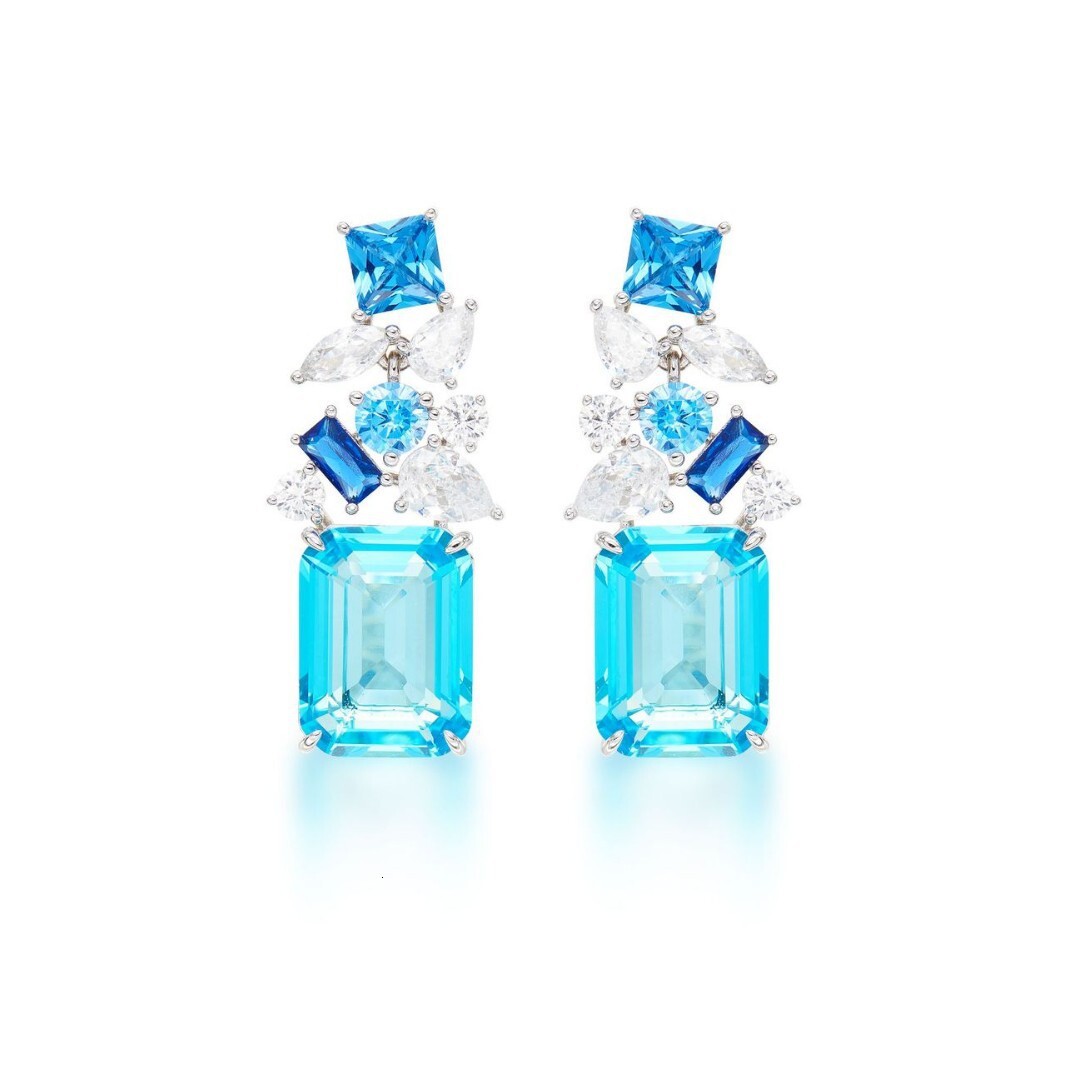 Earrings New Trade Blue Square With Gold-Plated Large Diamond Earrings, Style, Luxurious Texture Earrings, Women's Earrings