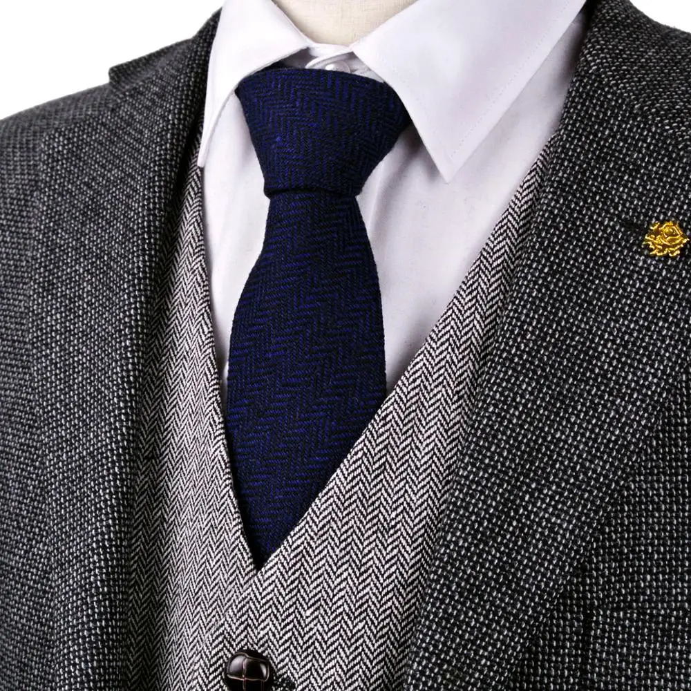 Checked Herringbone Tweed Solid Navy Blue Brown Camel Gray Grey Beige 276 Wool Mens Ties Neckties Formal Casual 260208