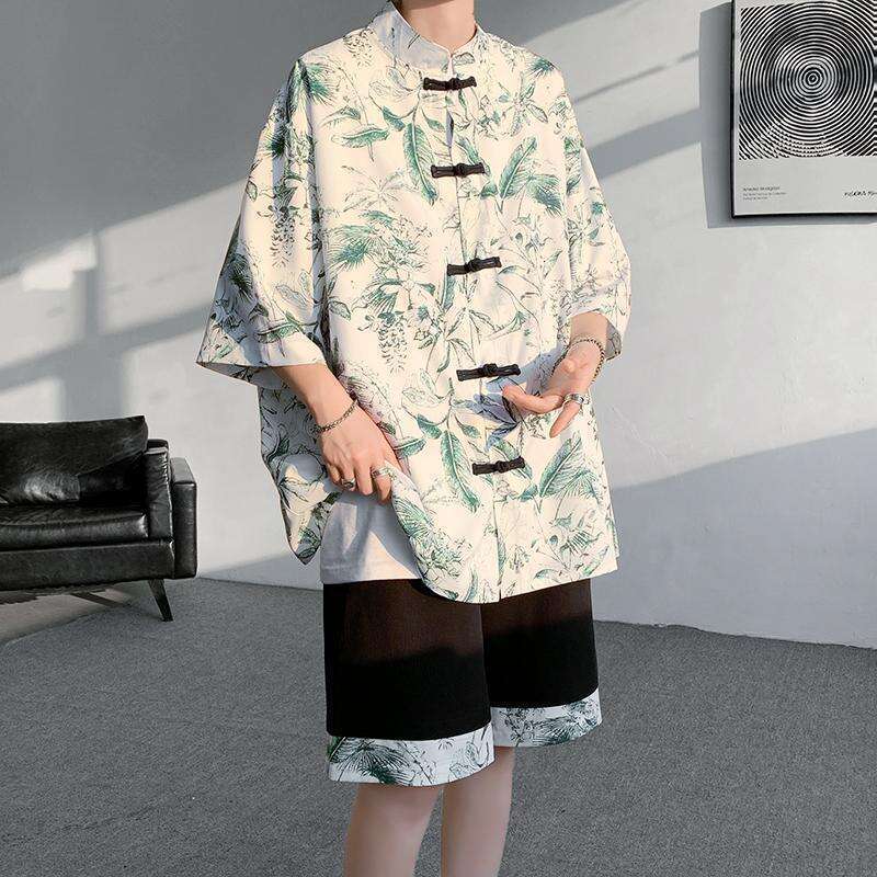 Short-Sleeved Summer Chinese-Style Plus-Size Men's Clothing Set, Including Half-Sleeve T-Shirt And Shorts, A Complete Outfit