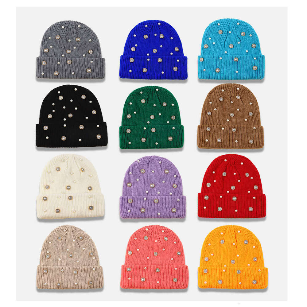 Cross-border autumn new large head circumference for men and women with rhinestones, woolen hat, winter knitted hat