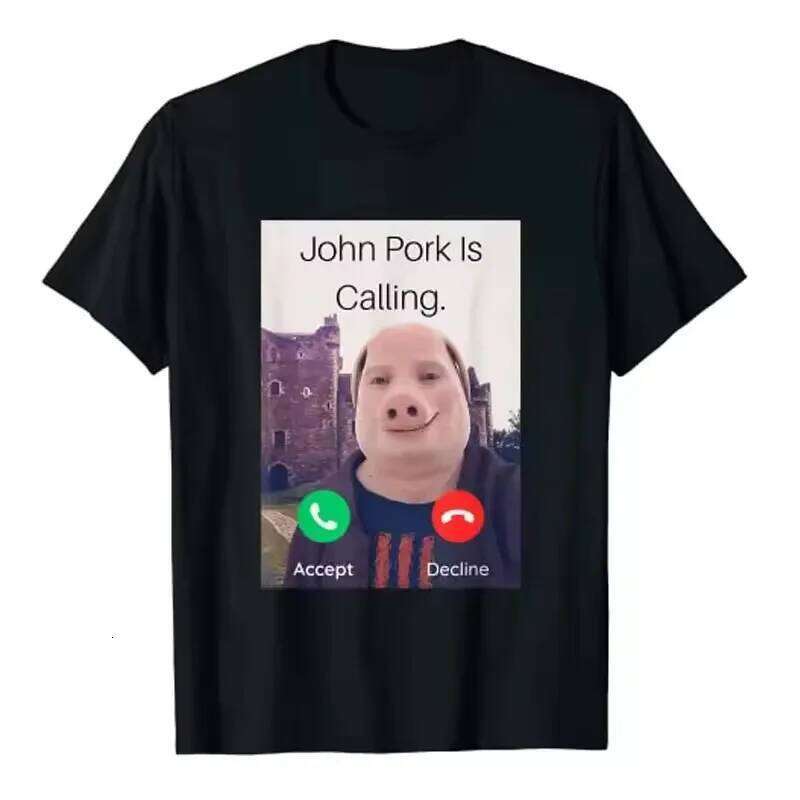 John Pork Is Calling Answer Call Phone T-Shirt Humor Funny Pig Graphic Tee Streetwear High Quality Short Sleeve T Shirt X260209