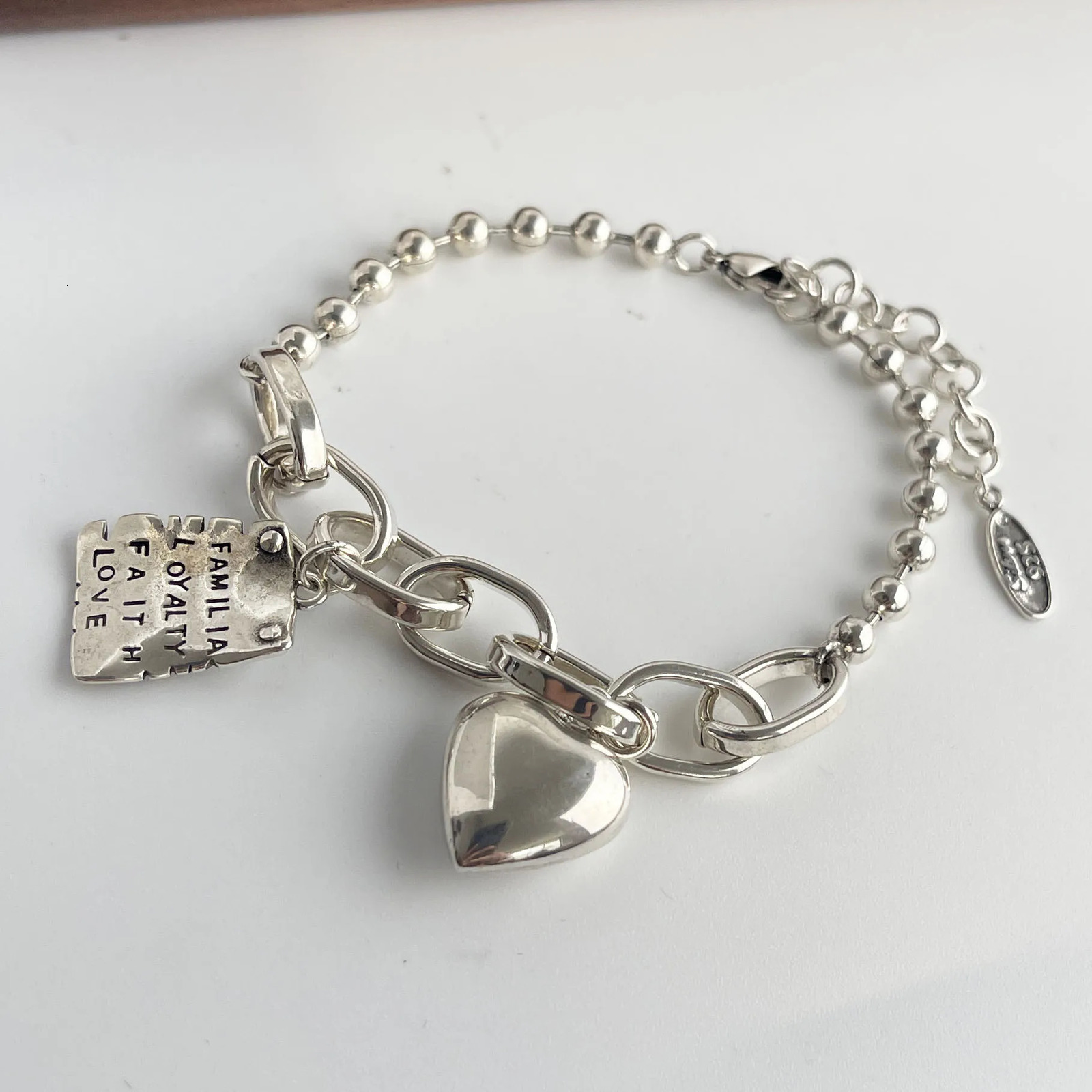 925 Sterling Silver Bracelets for Women Men String Accessories Trend Vintage Heart Vintage Pendant Party Jewelry Gift 260128