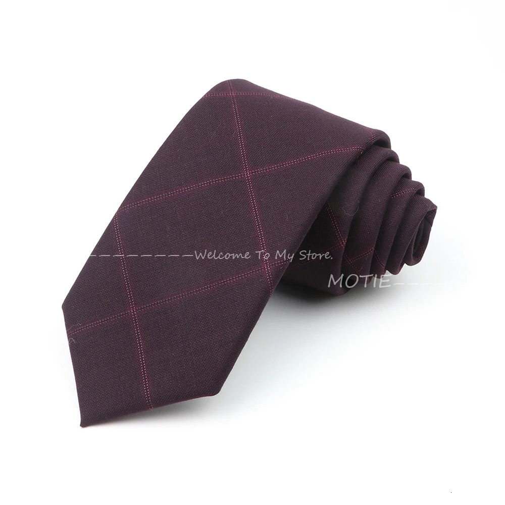 Gracefully Plaid Striped Wool Neckties Grey Burgundy Tie Cravat For Business Wedding Party Shirt Suit Collar Accessories Gifts 260208
