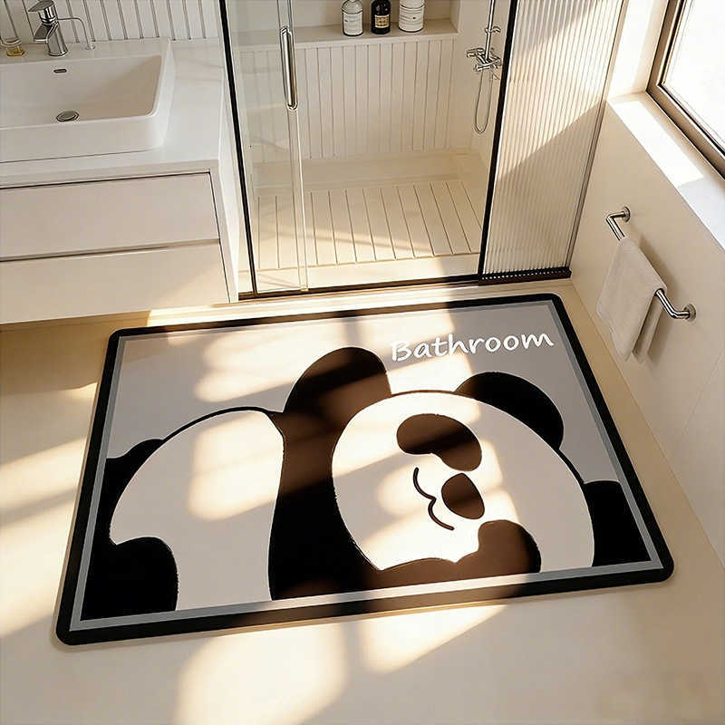 Panda cartoon bathroom absorbent diatomite floor mat for entryway natural rubber non-slip dirt-resistant dust-absorbing S260207
