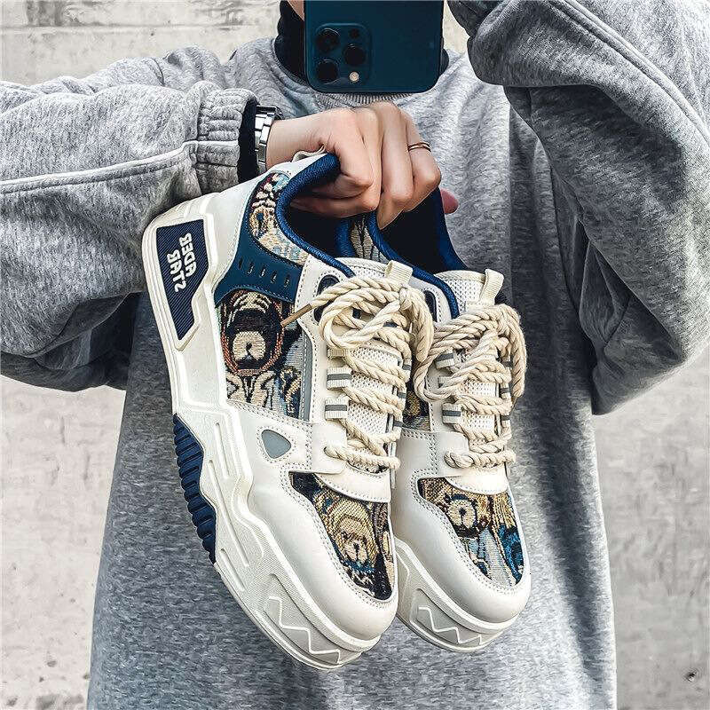 Men's Winter Breathable Versatile Casual Design Sense Niche Sneakers Youth Sports Thick Sole Height Increasing Canvas Trendy Shoes