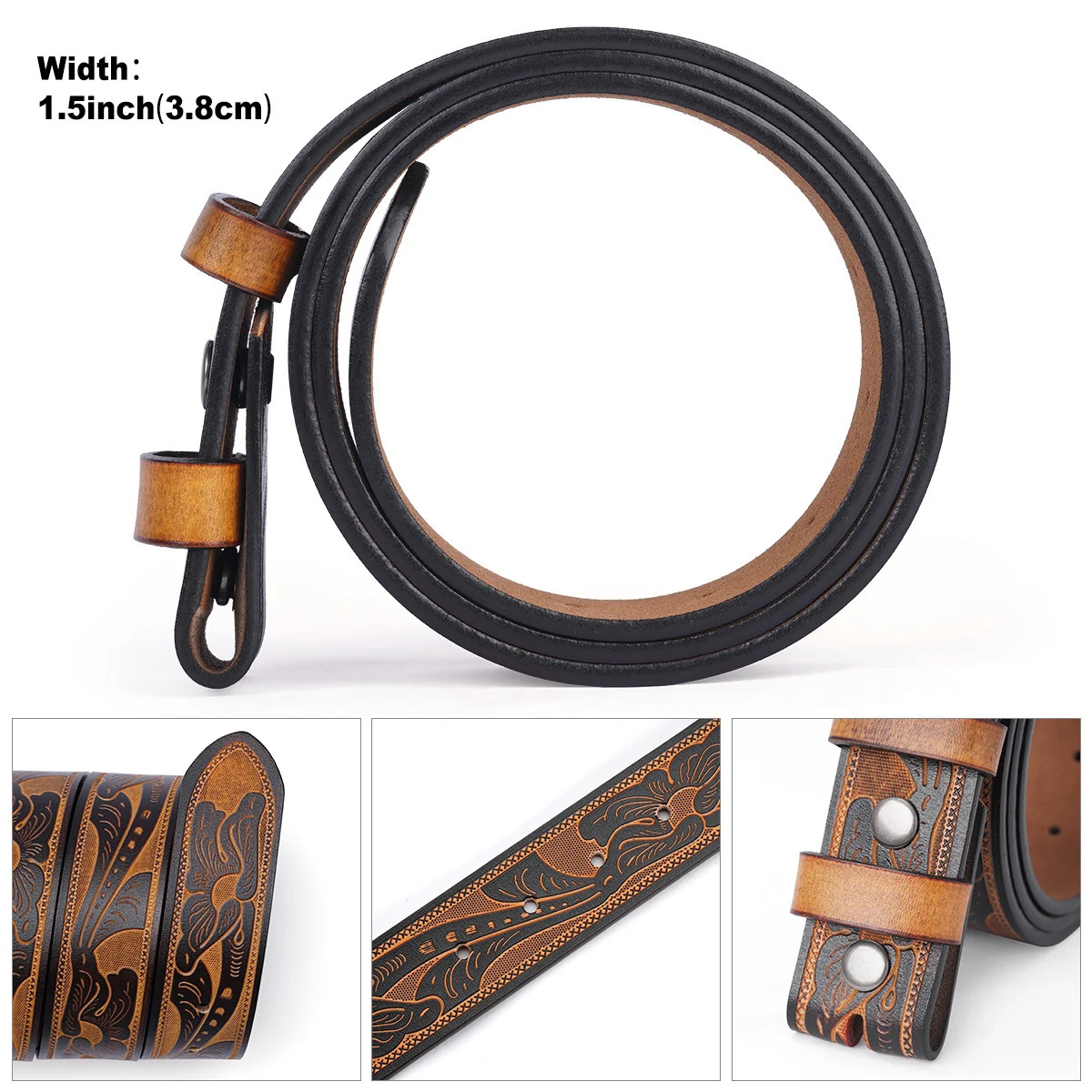 Genuine Leather Vintage Belt No Buckle Embossed Cowhide Without Buckle Men Strap Male Western Cowboy Belts 260124