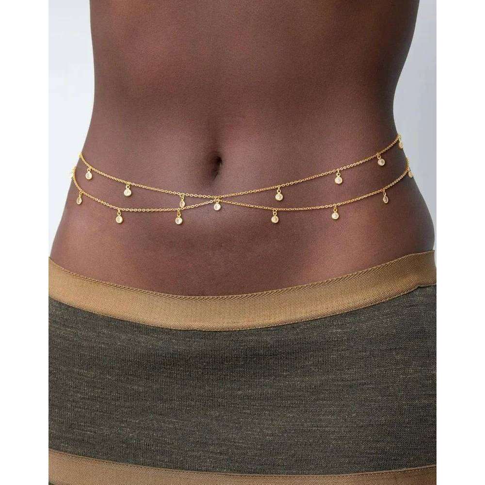 Chain, 14K Gold Plated Belly Adjustable Sexy Diamond Bikini Waist Beads for Women Body Chain Jewelry X260209