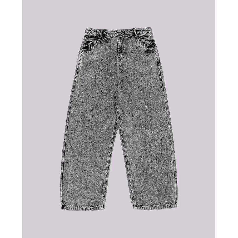 90s Retro Street Embroidery Male R&B Solid Color Loose Straight Pants Female Y2K Harajuku Hip Hop Punk Style Men Jeans