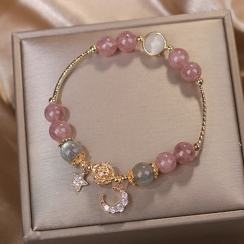 Unique Fashion Firecracker Crystal Beaded Bracelet Friendship Glass Bracelets For Girls Star Moon Cloud Flower Jewelry 260202