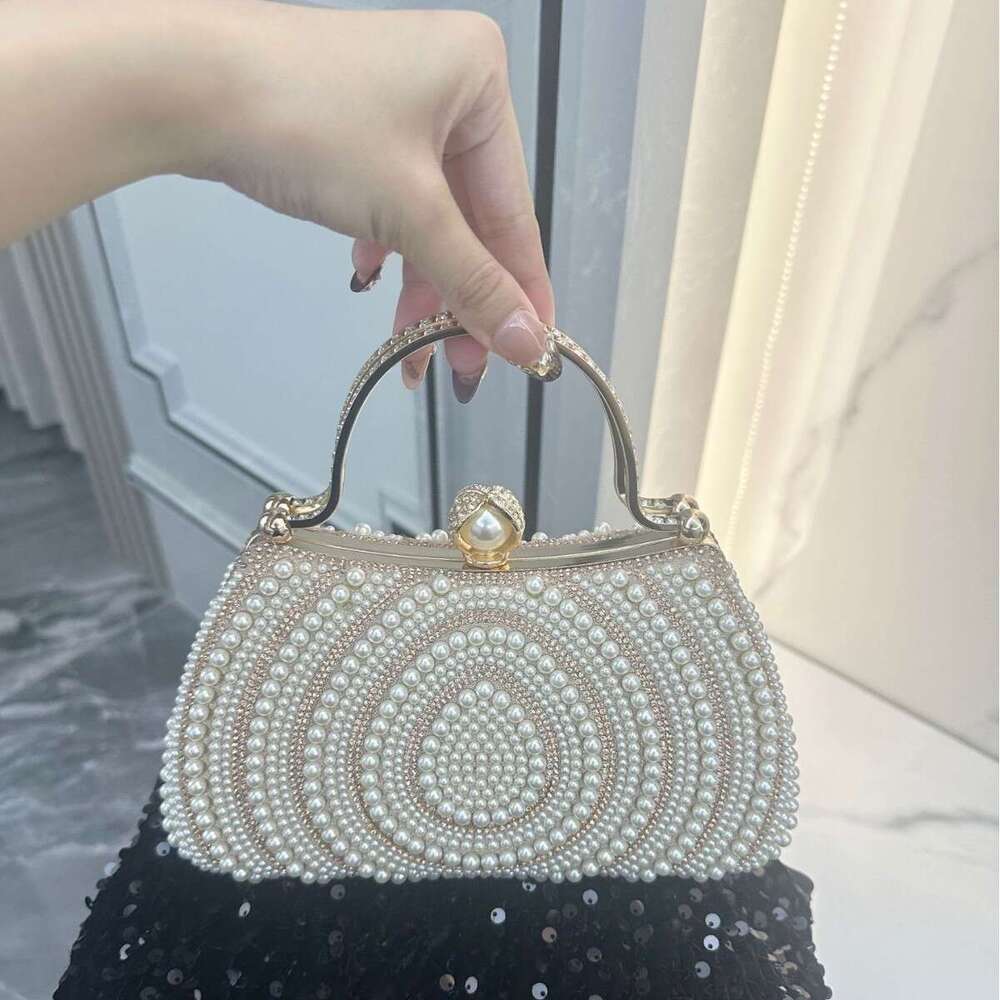 New European And American Style Women S Pearl Evening Banquet Dress Diamond Encrusted Handbag Clutch Wallet Shoulder Crossbody Bag
