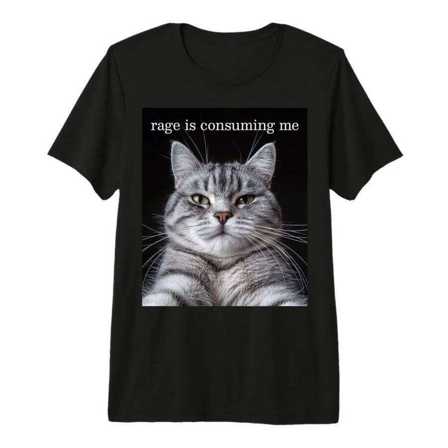 Rage is Consuming Me Silly Staring Cat Meme T-shirt For Men Women 100% Cotton T Shirts Short Sleeve Tops 1219-1 X260209