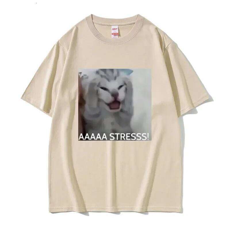 Cute Funny Stressed Cat Meme Tshirt Summer Men Casual Loose Oversized T-shirts Women's Short Sleeve T Shirts X260209
