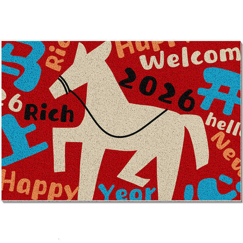 Entrance Door Mat New Year Horse Year Entrance Silk Loop Carpet Non-Slip Dust Removal Home Festive Decoration Red Foot Mat S260207