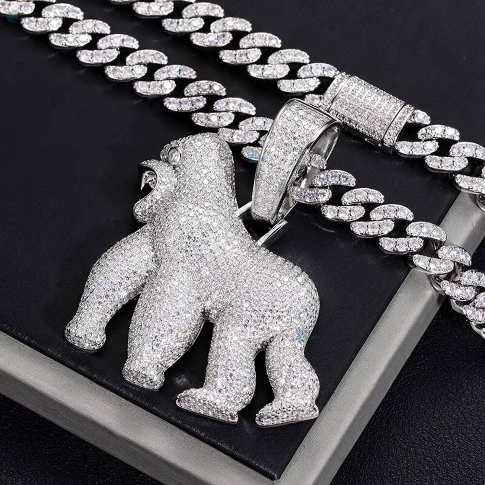 Mens Iced Out Moissanite Gorilla Pendant Necklace 925 Silver Hip Hop Bling Jewelry Gift Personalized Rapper Pendant