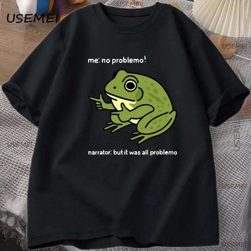 Funny Frog Me No Problemo Tshirt Graphic Tees Casual Round Neck Cotton Short Sleeve T-shirt Men's Designer Clothing Streetwear X260209