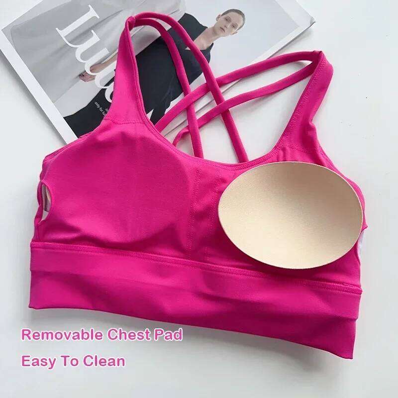 Solid Color Fitness Women Sport Bra Gym Yoga bra Athletic Cross Tight Top Workout Train With Chest Pad High quality shockproof 26Y0209