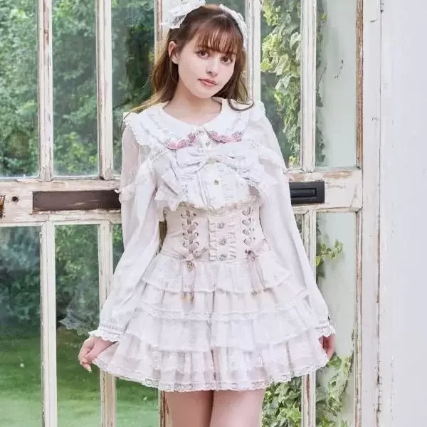 Japanese Lolita Lace Layered Skirt Women Anime High Waist Maid Style Sweet Ruffle Cake Skirt Kawaii Harajuku A-Line Mini Skirt 260122