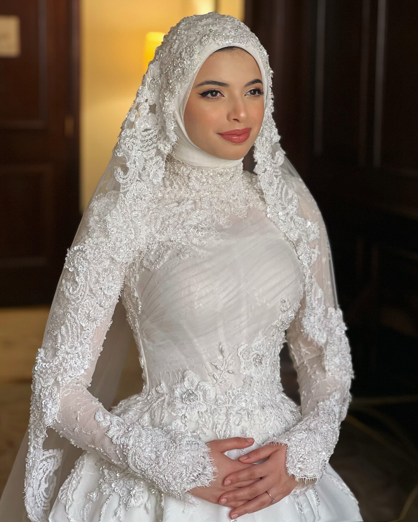 Muslim High Neck Wedding Dresses 3D Floral Appliques Bridal Gowns A Line Princess Long Sleeves Customized Vestidos De Novia Plus Size