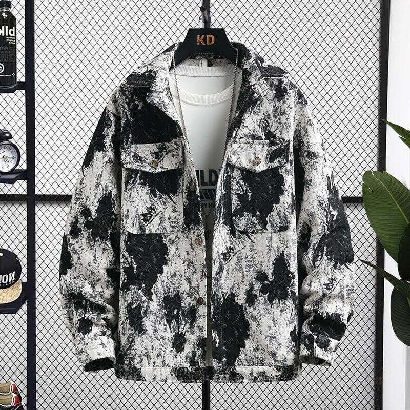 Spring And Autumn Men's Jacket Youth Turn-Down Collar Trendy Top Casual Handsome Ins Jacquard Fashion Personality Coat