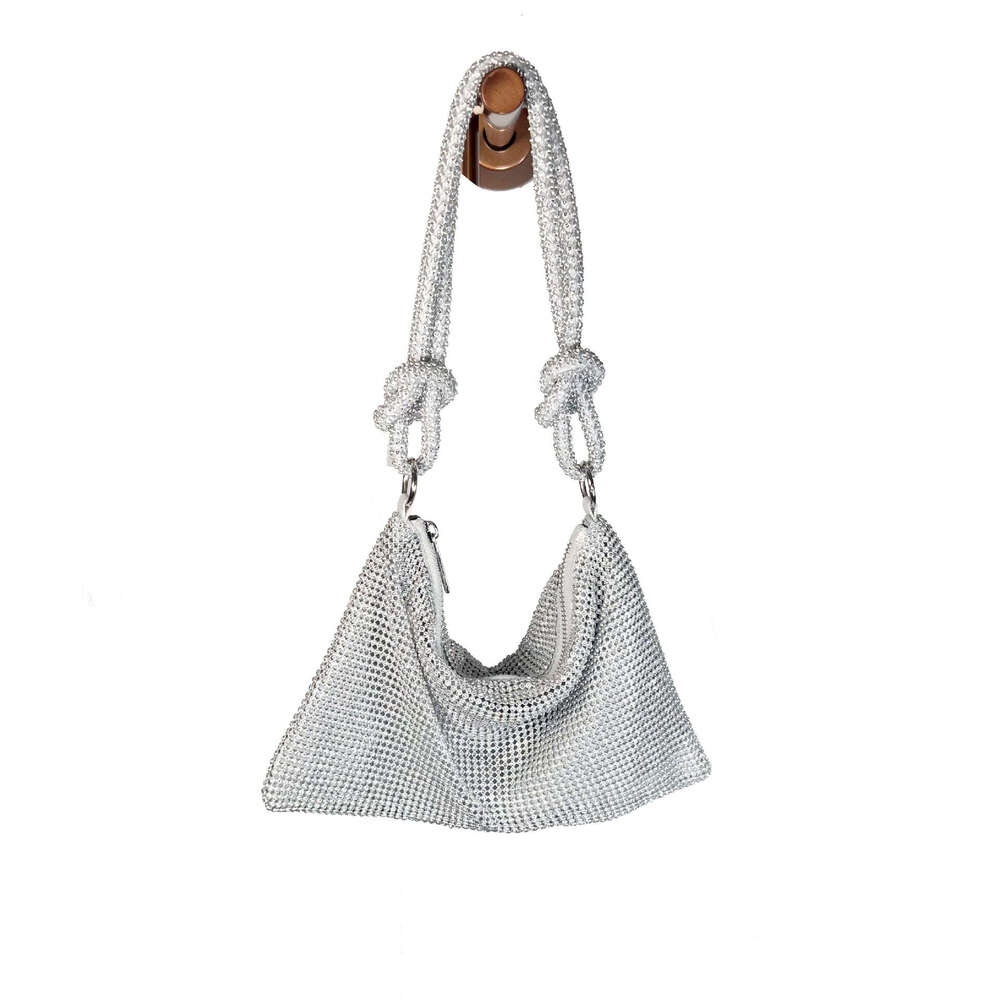 In Stock Aluminum Sheet Inlaid Full Diamond Trendy Sparkling Knot Rhinestone Handmade Underarm Banquet Evening Bag