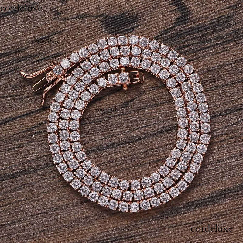 Dia Vvs Rose Gold Pure Sterling Sier 2mm Wholesale Tennis Moissanite Chain Link Necklace 10