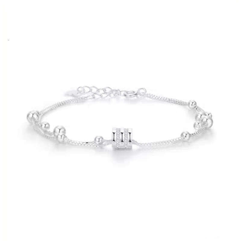 Double Layer Inlaid Diamond Bracelet for Women Silver Plated Beads Simple Forest Style Ins Niche Design New Model