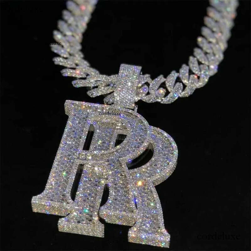 Custom Hip Hop Jewelry Rapper Letter Iced Out Baguette Initial Vvs Moissanite Pendant 41