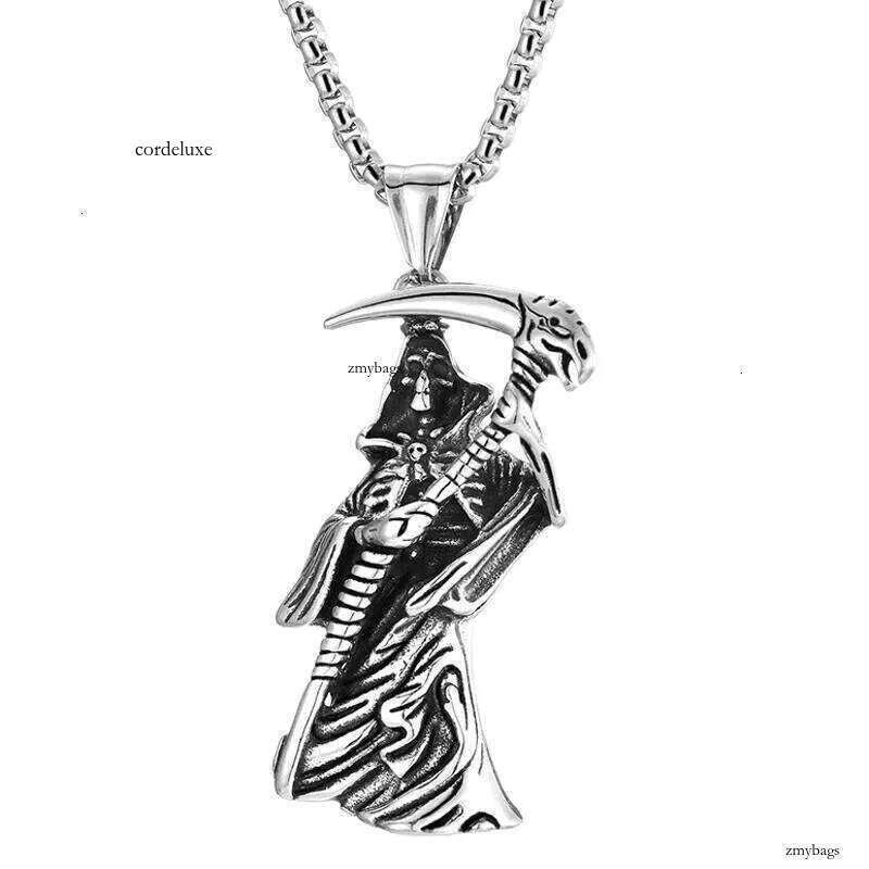 Death's Scythe Grim Reaper Pendant Stainless Steel Santa Muerte God of Death Necklace 0b