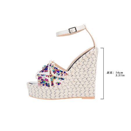 Chengdu Artisan Roman Gladiator Sandals Striking 14cm Platform Wedge with Crystals and Ankle Strap Nude