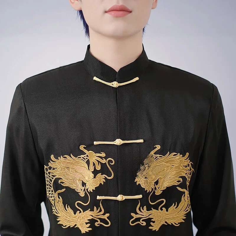 Mardi Hefxessdr Autumn New Male Tang Clothes Satin Embroider Dragon Jacket Chinese Martial Arts Costume Men Festival Gift Big Size Xl