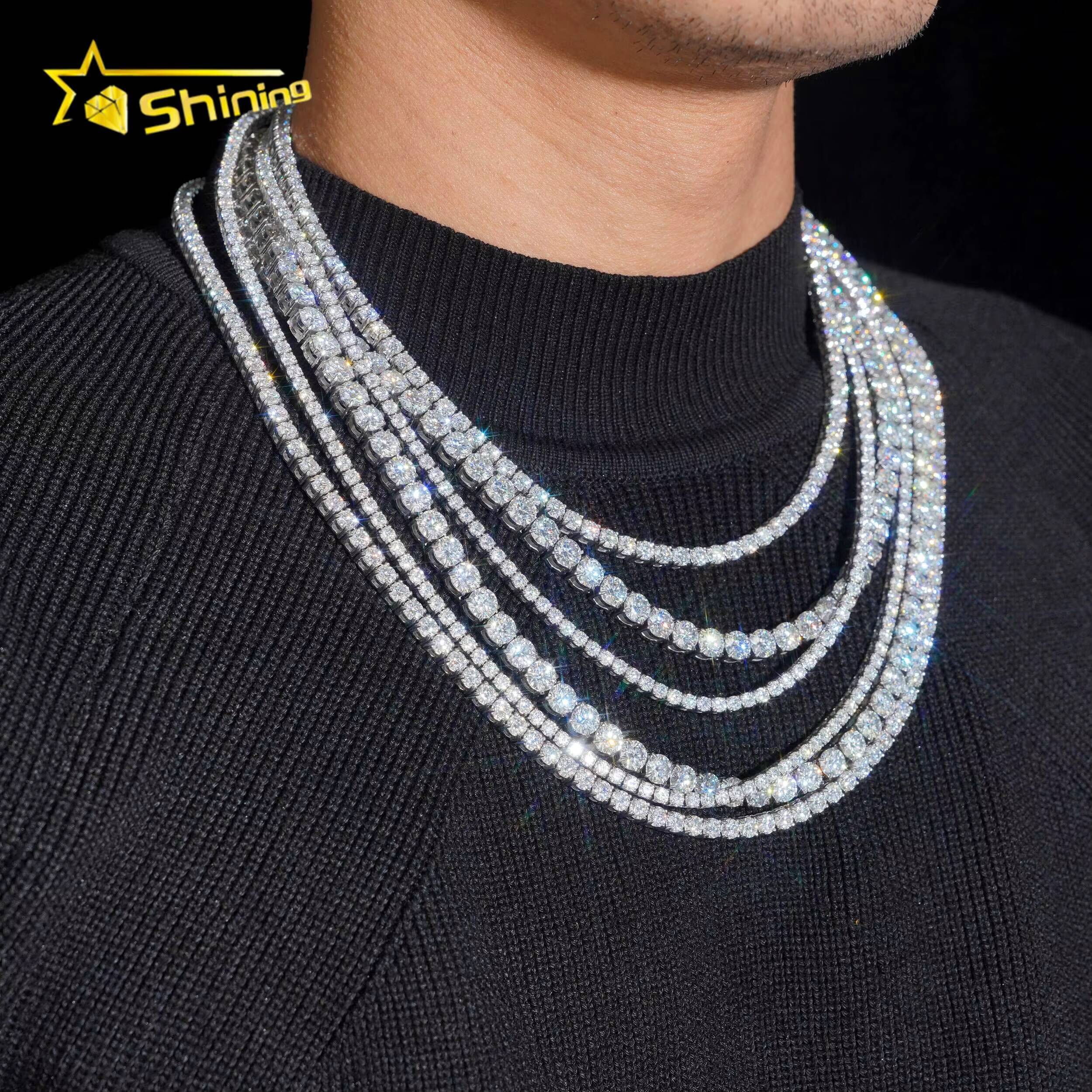 Hip Hop Necklace Moissanite Jewelry Pass Diamond Test VVS Moissanite Tennis Necklace