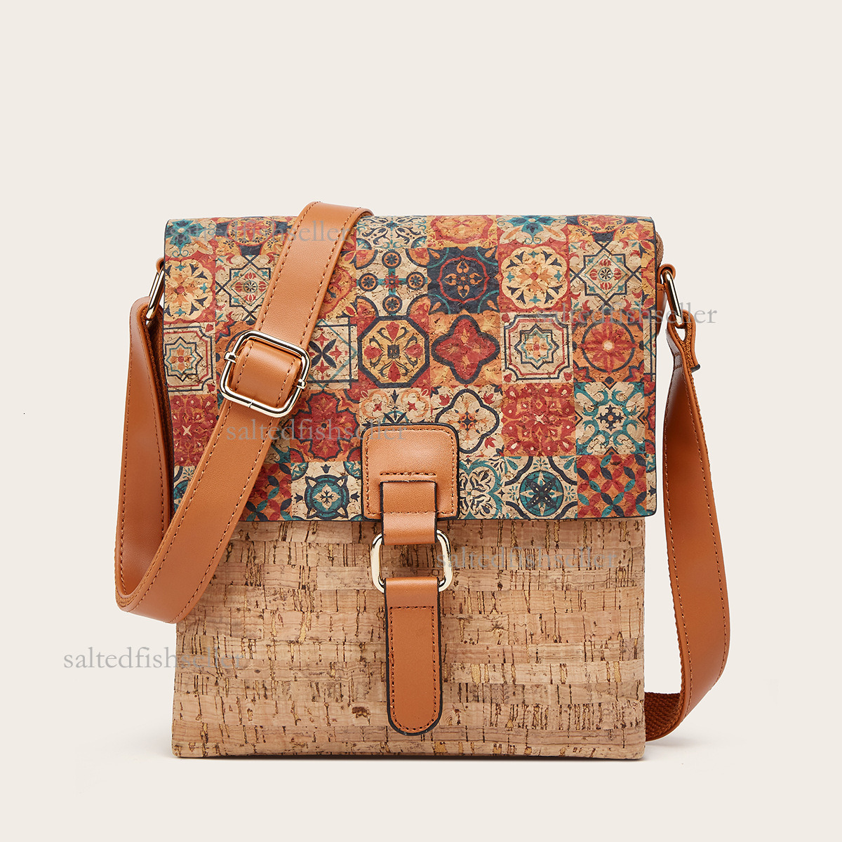 2026 Luxury New Vertical Mini Backpack Fashion Retro Men's Printed Bark Travel Bag Casual Fashion Student Backpack Ethnic Style Trendy Shoulder B