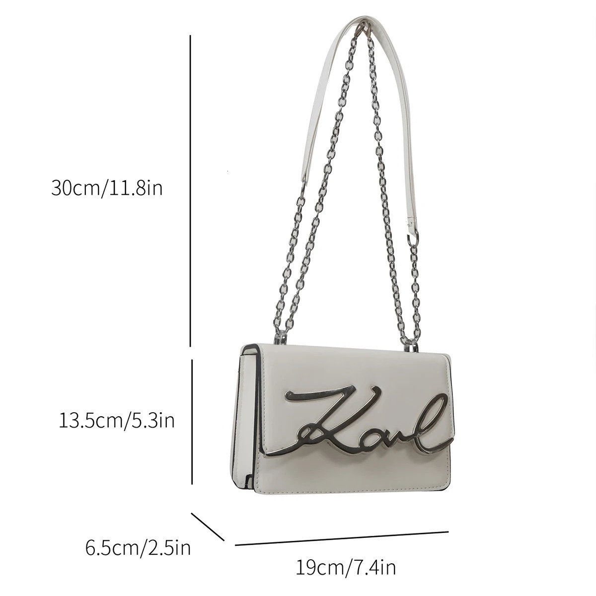 Fashionable Crossbody Bag Solid Color Shoulder Metal Letter ChainLink Strap Featuring Magnetic Button for Daily Use 260208