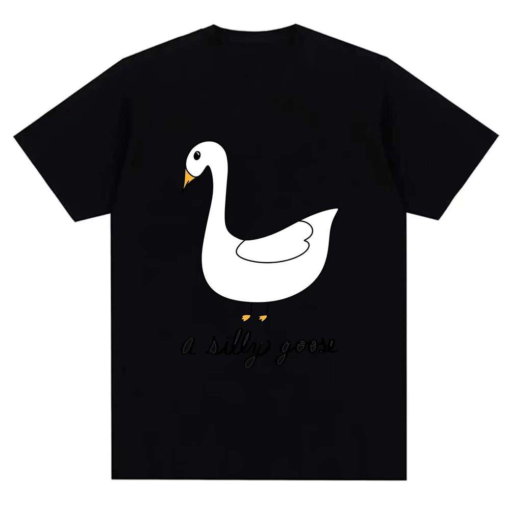 Men's Printed Short Sleeve T-Shirt - Soft Pure Cotton, White Duck with Yellow Beak Graphic, Breathable & Comfortable for Summer X260209