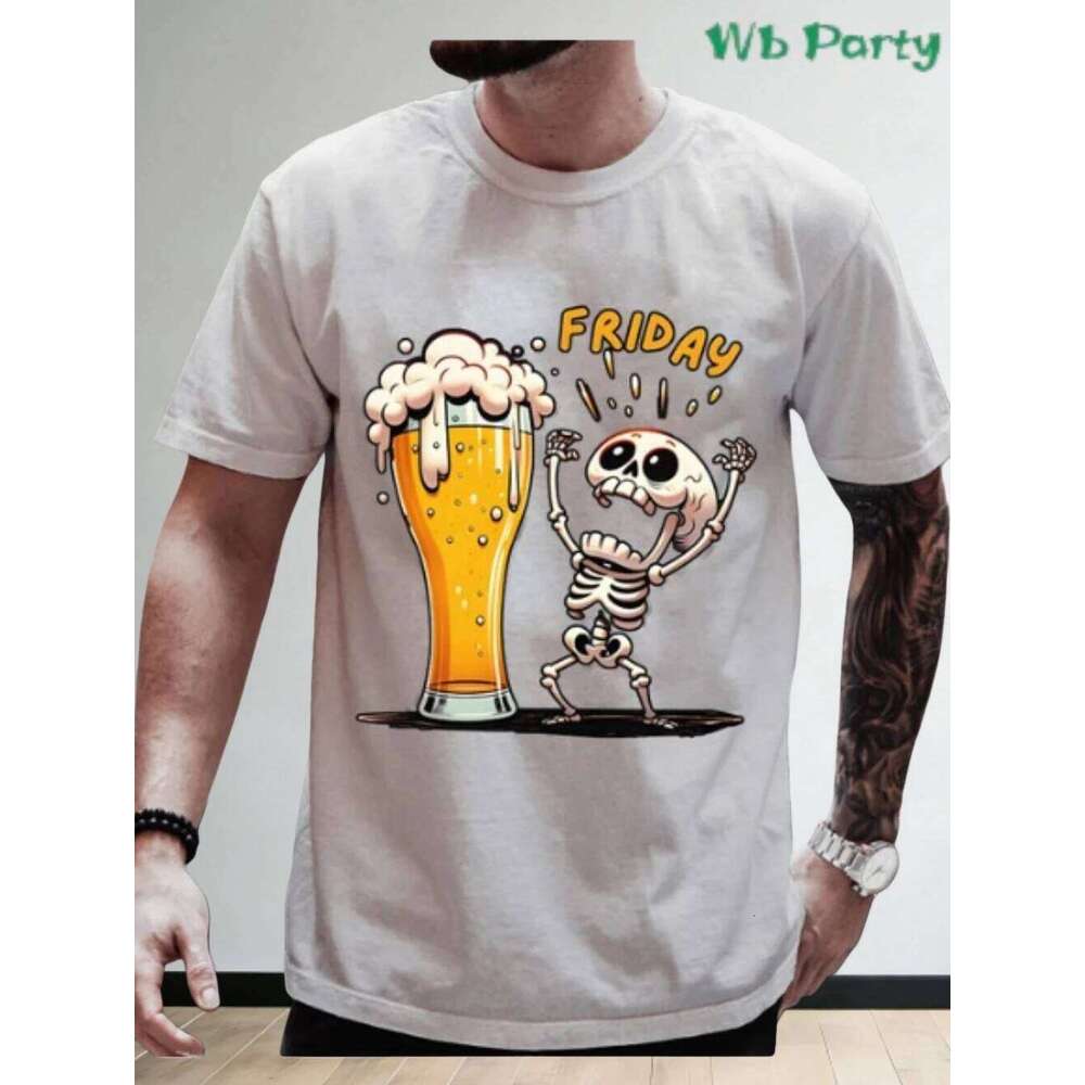 Male Fun Beer Pattern 3D Printed T-Shirt Summer Casual Fashion Round Neck Tops Breathable Short Sleeve Street Menswear Clothing X260209