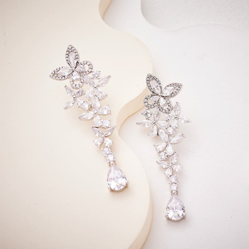 Earrings Delicate Butterfly Earrings, Gold-Plated, Pear-Shaped Pink Diamond Earrings, Exquisitely Crafted, Luxurious Elegant, Long Earrings