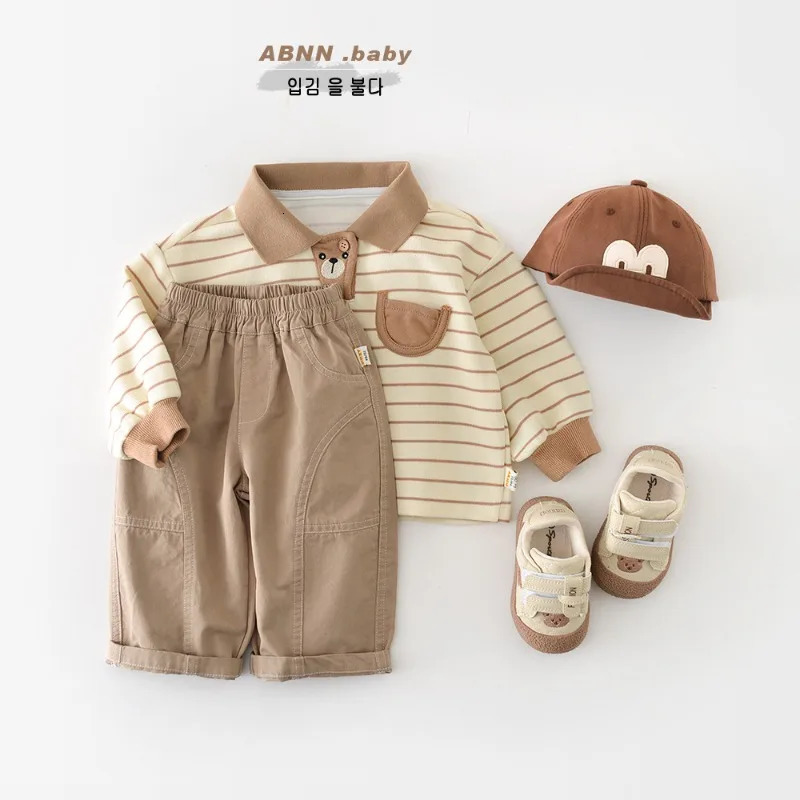 HoneyCherry Spring Kids Striped Polo Shirt - Unisex Casual Collared T-Shirt Korean Style Toddler Top Polo Kids Boys 260124