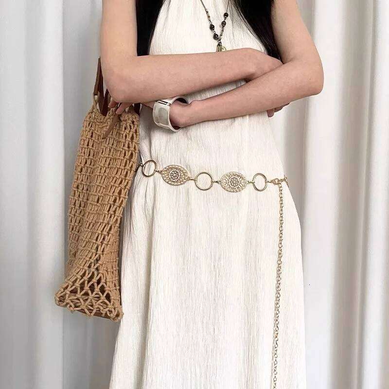 Retro Bohemian Hollow Flower Chain Ethnic Women's Decoration Dress Waist Belt X260209