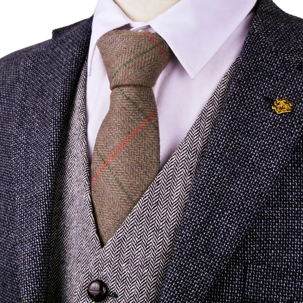 Checked Herringbone Tweed Solid Navy Blue Brown Camel Gray Grey Beige 276 Wool Mens Ties Neckties Formal Casual 260208