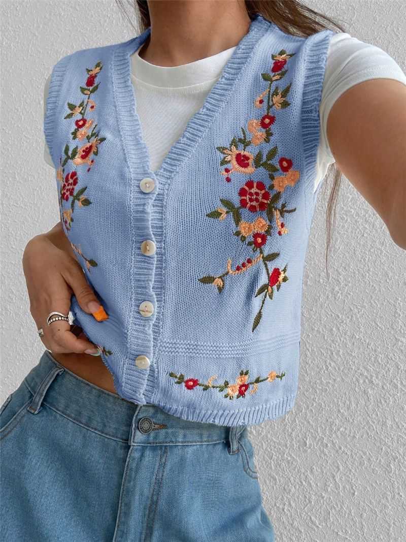 New Arrivals Versatile Embroidered Knit Sweater Vest for Women