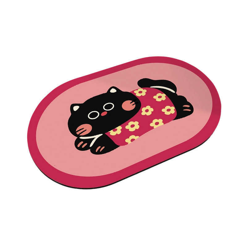Cartoon cat crystal velvet floor mat bathroom absorbent non-slip quick-drying foot mat dirt-resistant entrance mat easy to maintain S260207