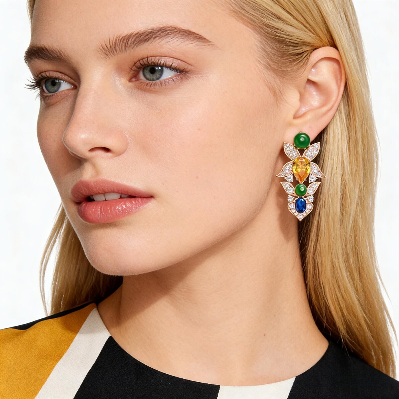 Earrings Butterfly Dress Earrings, Gold-Plated With Pear-Shaped Earrings Yellow Diamonds, Luxurious High-End Women's Floral Cluster Earrings