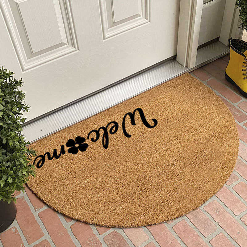 Semi-circular crystal velvet entrance doormat non-slip dustproof and dirt-resistant S260207
