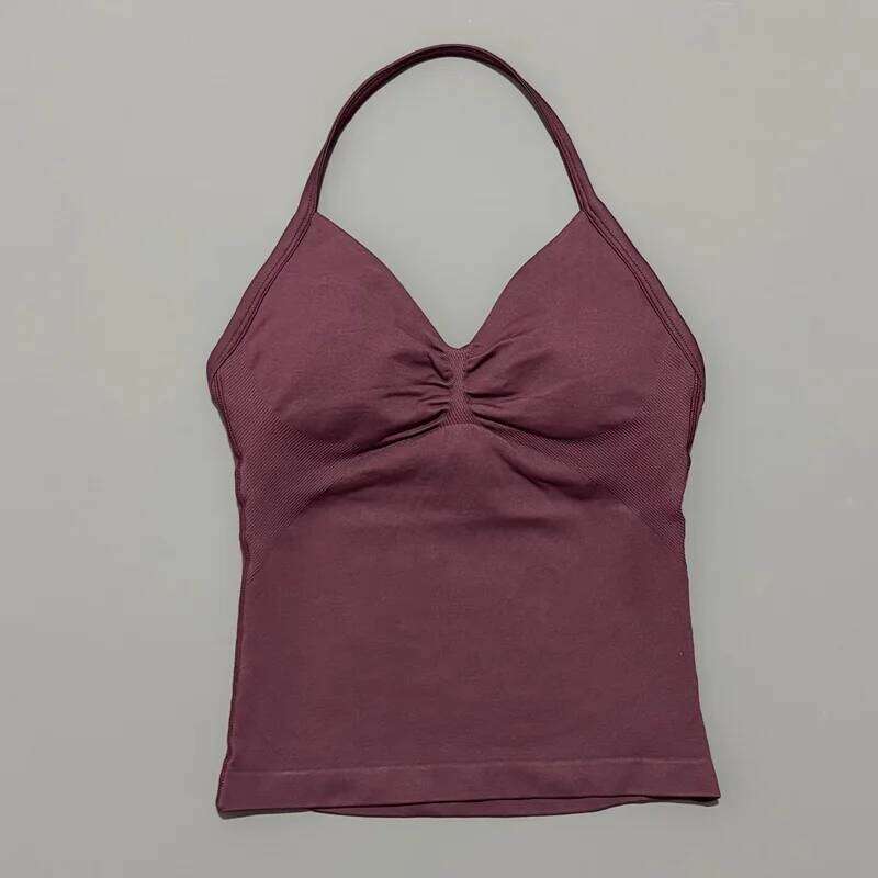 HISTELLO Longline Strappy Top Women Seamless Yoga Clothing With Removable Pads V Neck Open Bra Workout Sports Halter 26Y0209