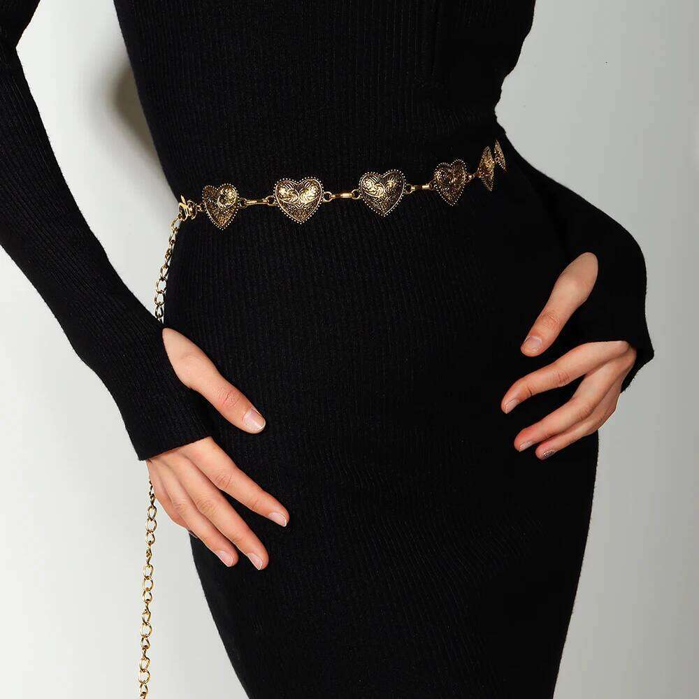Hot women's waist chain retro love High quality elegant temperament metal belt with skirt X260209